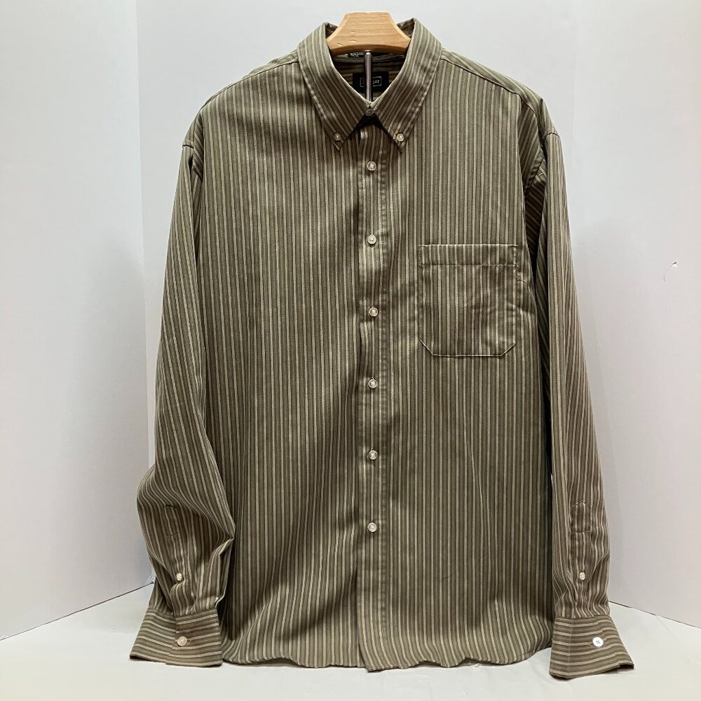 Haggar Mens Olive Green Long Sleeve Button Down Shirt Wrinkle Resistant Size XL‎